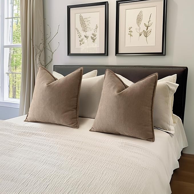 MIULEE Pack of 2 Coco Brown Decorative Chenille Pillow Covers 18x18 Inch | Soft Couch Throw Pillows,Farmhouse Cushion Covers with Elegant Design for Sofa,Bedroom,Living Room,Spring Home Decor