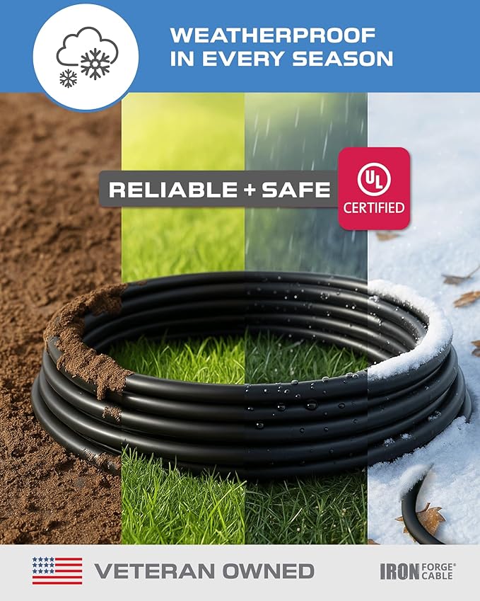 Iron Forge Cable 100 Ft Black Extension Cord, 16/3, 100 Foot Extension Cord, 3 Prong, Weatherproof - Great for Outside Use