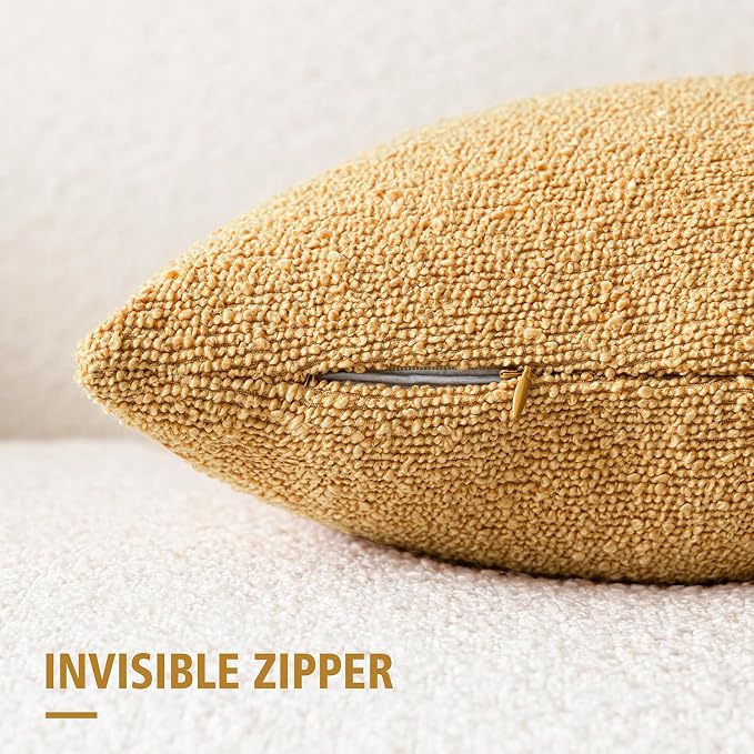 Foindtower Set of 2, Decorative Textured Boucle Throw Pillow Covers Accent Solid Pillow Cases Neutral Couch Cushion Case for Chair Sofa Bedroom Living Room Home Decor 24x24 Inch Light Yellow