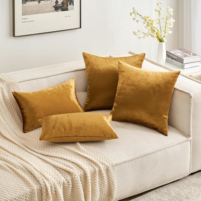 MIULEE Velvet Throw Pillow Covers 22x22 Inch Pack of 2 Dark Gold | Soft Solid Decorative Pillow Covers, Modern Luxury Home Decor, for Couch Chair Sofa Bedroom Livingroom