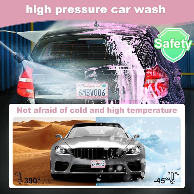 QUANQIUFEI 2 Pack Bling License Plate Frames for Women, Sparkly Rhinestone Diamond Car Accessories with Glitter Crystal Caps (Dark Pink)
