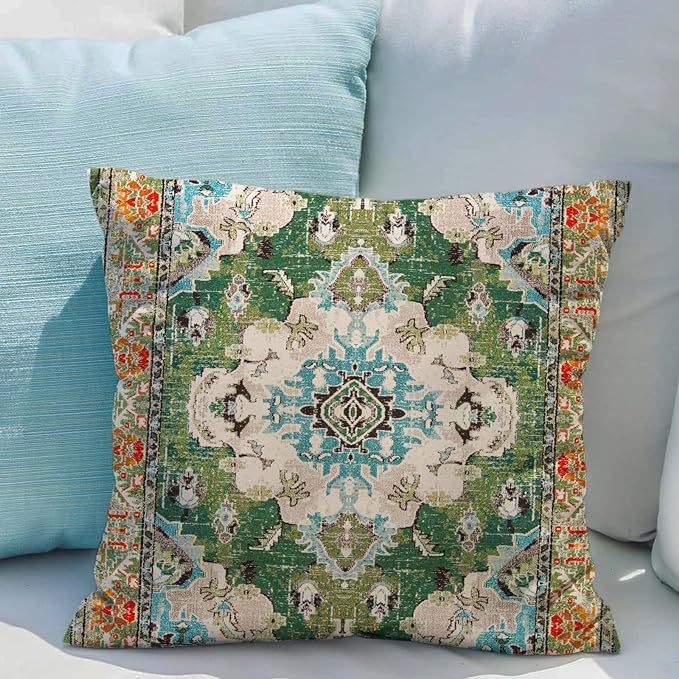 Snycler Boho Throw Pillow Covers 26x26 inch Set of 2 Boho Rug Carpet Double Sided Pattern Cotton Soft Pillow Case Cushion Cover Pillowcase for Couch Sofa Bed Decorative (Green)