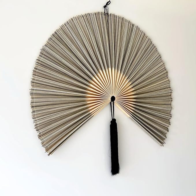 ChumDecor Bamboo Fan Wall Decor, Japanese Wall Fan Decoration, Gray 40 in | Large Oriental and Asian Style Hanging Decoration for Above the Bed Headboard Dresser or an Empty Living Room Space