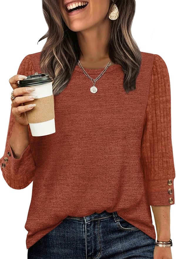 WIHOLL 3/4 Length Sleeve Womens Tops Sweaters Shirts Lightweight Spring Outfits 2026 Winter Clothing S-2XL