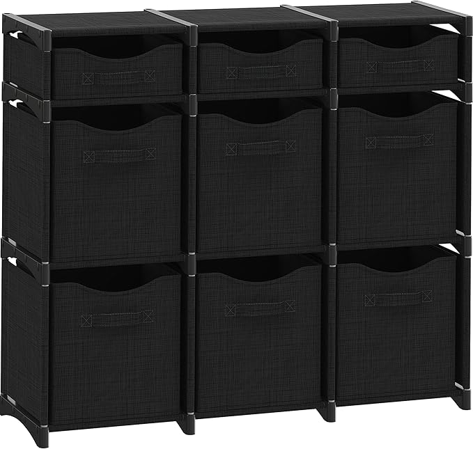 Cube Storage Organizer with Storage Bins Included - The Perfect Closet Organizers and Storage Solution. Includes 9 Storage Cubes, Great For Toy Storage, Closet Storage, Clothes Storage (Black)