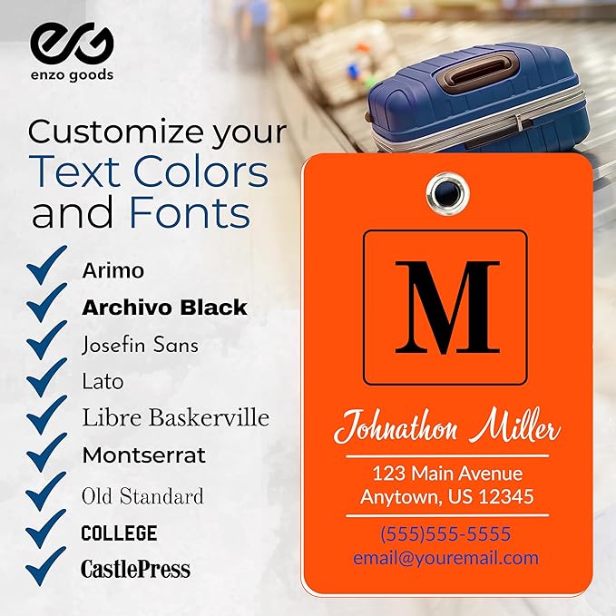 Personalized Luggage Tag | Custom Luggage Tags for Suitcases | Kids Backpack Tag | 10 Color Options & Choose Font, Font Color