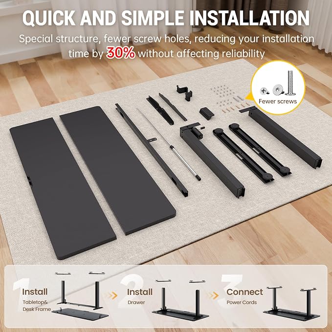 Veken Standing Desk, Black, 47.2×23.6 Inch | Height Adjustable Sit Stand Up Computer Tables for Home Office, Study , Writing, Suit students, employees and group work