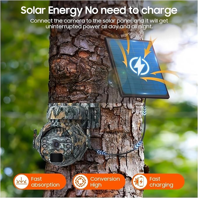 5MP Solar Cameras WiFi Wireless Outdoor 360° View Pet Monitoring Camouflage Color Solar Battery PTZ Camera(WiFi Camera add 64GB)