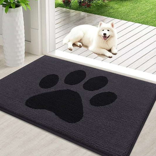 Buganda Dog Door Mat for Muddy Paws, Absorbent Dirt Trapper Non Slip Indoor Doormats, Washable Low-Profile Mat for Mud Dogs, Entryway Carpet for Inside Floor (36x24 Inches, Black)