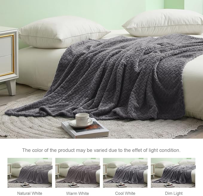 Exclusivo Mezcla Dark Grey Fleece Throw Blanket for Couch and Bed, 50x70 Inches Soft Cozy 3D Decorative Jacquard Flannel Blankets, Lightweight Fuzzy Plush Warm Throws for All Seasons | Oversized Soft Cozy Fluffy Blankets for Summer, Decorative Plush Fl...