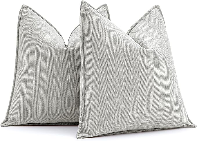 MIULEE Pack of 2 Light Grey Euro Shams Chenille Pillow Covers 24x24 Inch | Decorative Soft Couch Throw Pillows,Farmhouse Cushion Covers,Elegant Design for Sofa,Bed,Living Room,Summer Decor