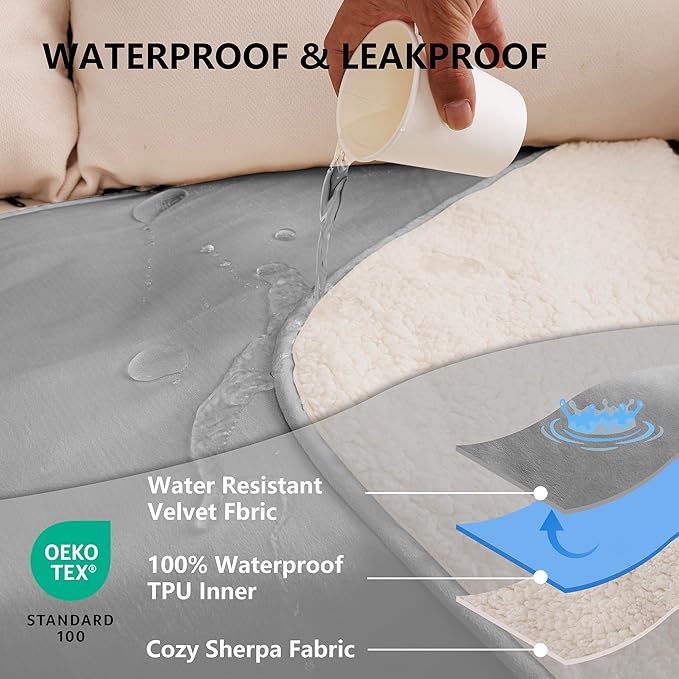 Waterproof Dog Blanket for Large Dog, Leak Proof Pet Sherpa Couch Throw Blankets for Cat, Reversible Sofa Bed Protector Machine Washable-40 x50,Darkgrey