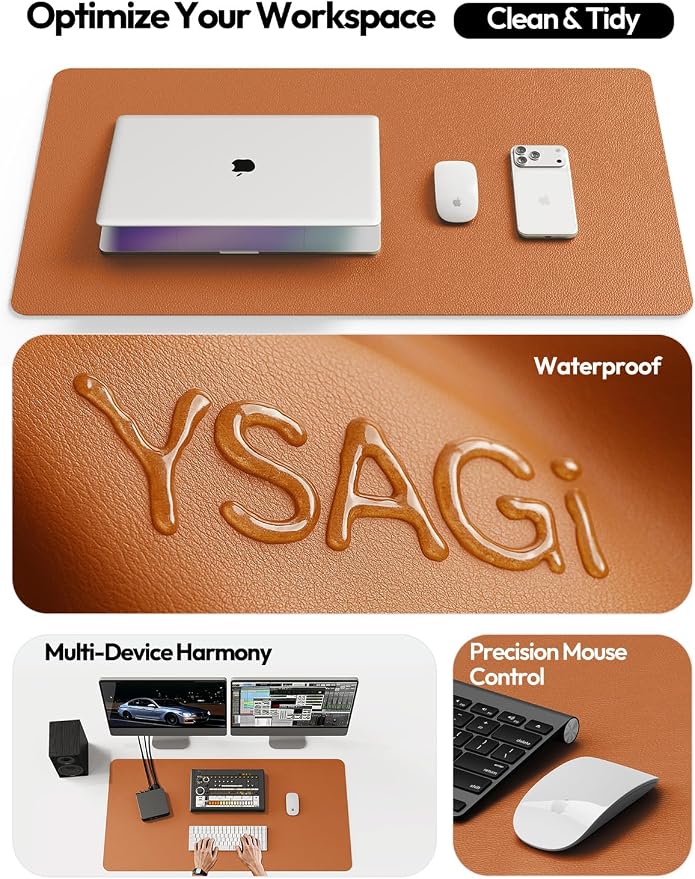 YSAGi Desk Protector&Blotter, Non-Slip Waterproof Leather Mouse Pad | Shields Scratches, Stains, Spills, Heat & Scuffs; Suede Non-Slip; Easy-Clean; Comfy Writing/Typing, 31.5" x 15.8",Brown