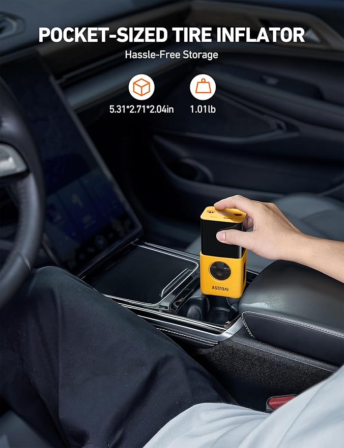 AstroAI L7S Tire Inflator Portable Air Compressor Cordless with Digital Pressure Gauge, 150 PSI LED Light Bike Air Pump with Fast Inflation & Auto Shut-Off for Car Tires,Motorcycles,Bikes,Balls,Yellow