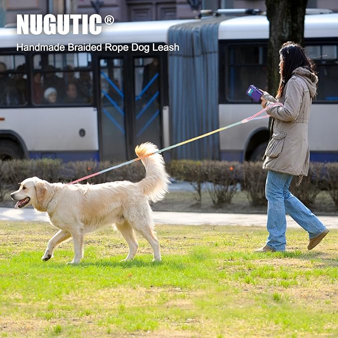 Dog Leash 5 FT Handmade Braided Cotton Rope Leashes for Small Medium and Large Dogs, New Golden Heavy Duty Metal Clasp, Grey