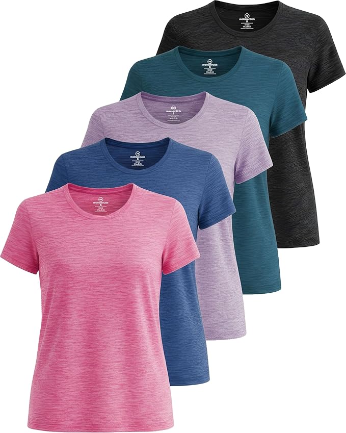 5 Pack Women's Dry Fit Short Sleeve Athletic Gym Workout Running Tops | Available in Plus Size, Exercise, Sports, Fitness, Quick Dry, Cooling, Moisture Wicking, Loose Basic Tees, Yoga, Pilates