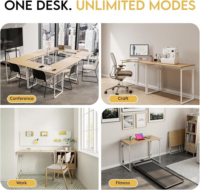 alawooder 39.4" Folding Desk: No Assembly, Wood Top for Small Spaces | 39.4 in dual-monitor workspace, holds 150 lbs, folds flat to 2.3 in, splash-proof top, home office or gaming
