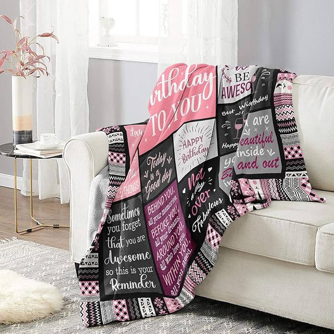 Ivivis Birthday Gifts for Women Girls Throw Blanket 60"X50", Happy Birthday Decorations for Woman, Gifts for Women Birthdays Unique, Womens Bday Gift Ideas for Her Friend Mom Sister Grandma Wife