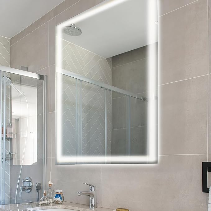 JONATHAN Y MIR100A-2028 Pax 20 in. W x 28 in. H Small Rectangular Frameless Antifog Front/Back-Lit Wall Bathroom Vanity Mirror with Smart Touch