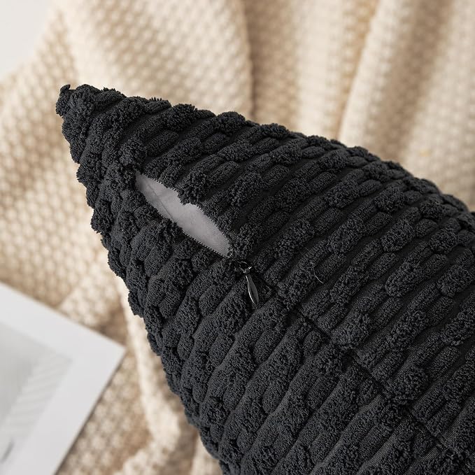 Kevin Textile Soft Corduroy 20"x54" Body Pillow Cover 1 Pack, Black | Boho Stripe Plush Corduroy Decorative Oblong Cushion Cover Modern Farmhouse Home Decor for Sofa Couch Bed Chair