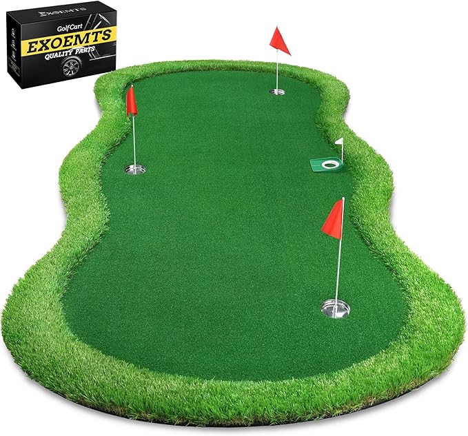 Thickened Realistic Golf Putting Green, 5 x 10ft Professional Golf Practice Training Mat for Indoor Outdoor, 3 Holes, Long Challenging Game Green Mat for Children with Training Aid Put Cup