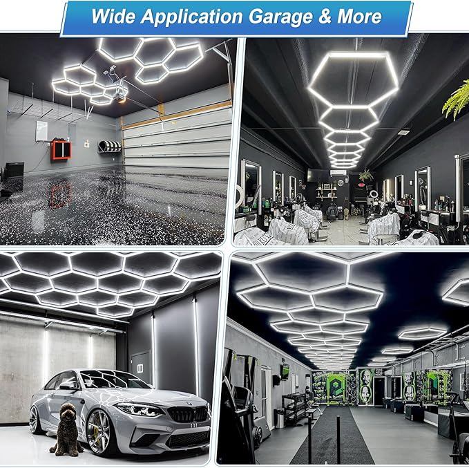 LED Hexagon Garage Light: Upgraded 10-100% Dimmable Garage Hexagon Lights, 72 Packs LED Light, 79200LM Super Bright Honeycomb Lights for Gym Basement Hair Salon