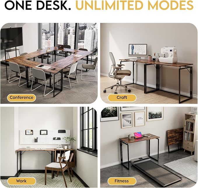alawooder 39.4" Folding Desk: No Assembly, Wood Top for Small Spaces | 39.4 in dual-monitor workspace, holds 150 lbs, folds flat to 2.3 in, splash-proof top, home office or gaming
