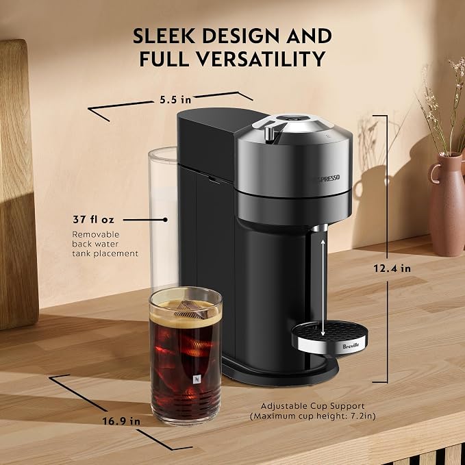 Nespresso Vertuo Next Deluxe Coffee and Espresso Maker, Pure Chrome with Aeroccino Milk Frother,1.1 liter, Black,Dark Chrome
