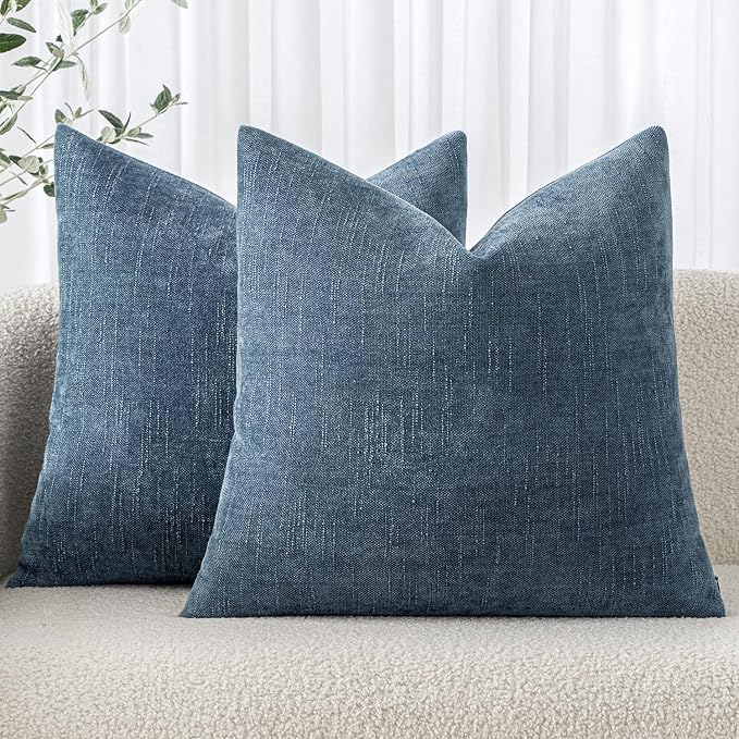 MIULEE Textured Chenille Throw Pillow Covers 20x20 Inch Dark Grey Blue | Pack of 2 Decorative Soft Throw Pillows, Solid Textured Cushion Covers, Modern Home Decor for Couch Sofa Bedroom Living Room