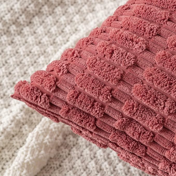 MIULEE Pack of 2 Corduroy Decorative Throw Pillow Covers 18x18 Inch Soft Boho Striped Pillow Covers Modern Farmhouse Home Decor for Sofa Living Room Couch Bed Cranberry Red