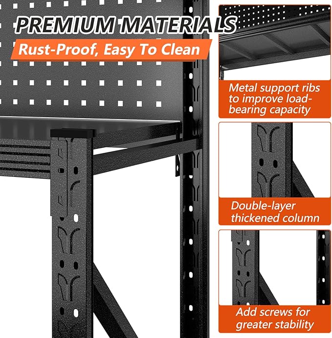 Set of 2 Widened Heavy Duty Workbench with Pegboard, 3000LBS Capacity Work Table with Reinforce Stable Side Beams, Metal Workstation for Garage Warehouse Workshop Office