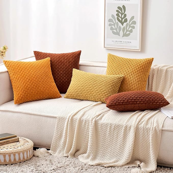 MIULEE Decorative Throw Pillow Covers 18x18 Fall Burnt Textured Corduroy | Orange Pack of 2 Striped Pillow Covers Modern Farmhouse Autumn Home Decor for Couch Bed Sofa Living Room