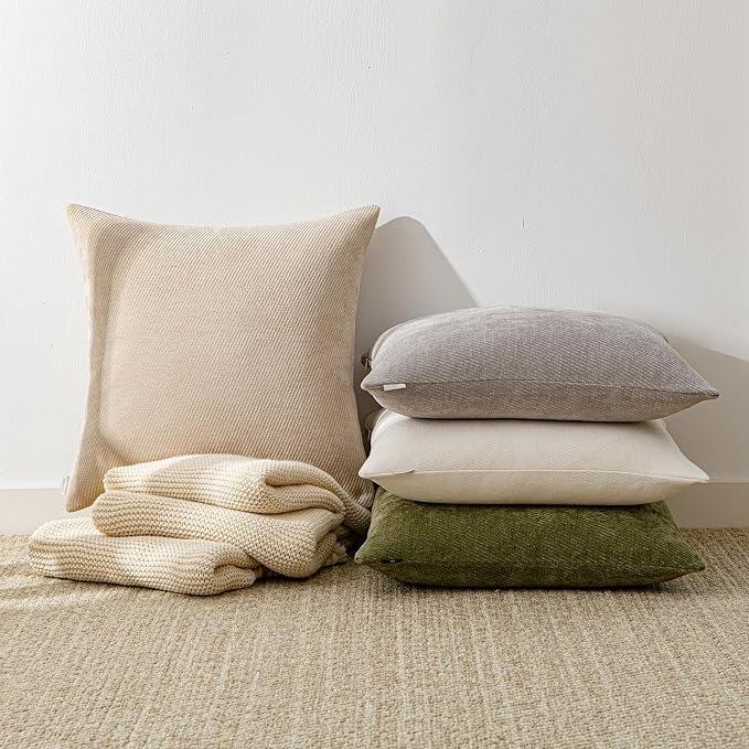 a moment Pack of 2 Decorative Chenille Throw Pillow Covers with Twill Cushion Covers for Sofa Living Room Couch Bed 20x20 Inch Moss Green