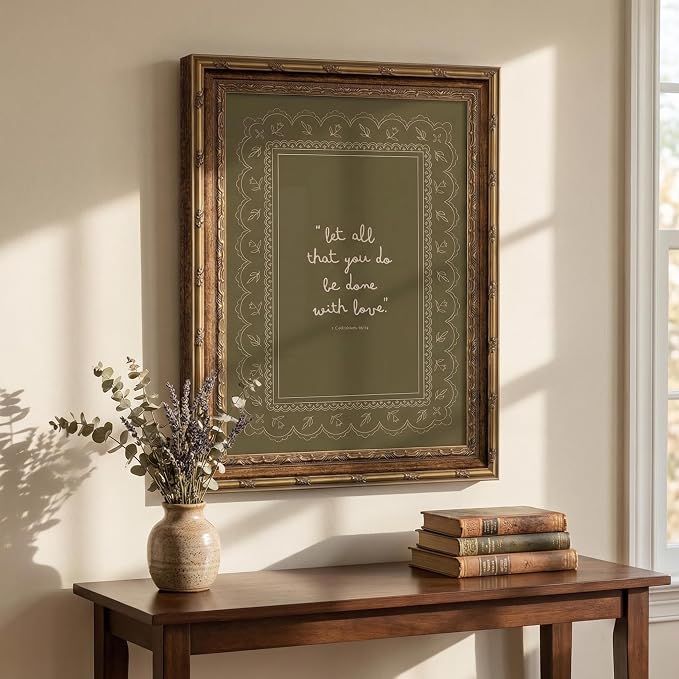 Framed Inspirational Bible Verse Wall Art Print “Let All That You Do Be Done with Love” Scripture Quote Picture with Vintage Christian Wall Decor for Living Room Bedroom Office 16x24 Inches
