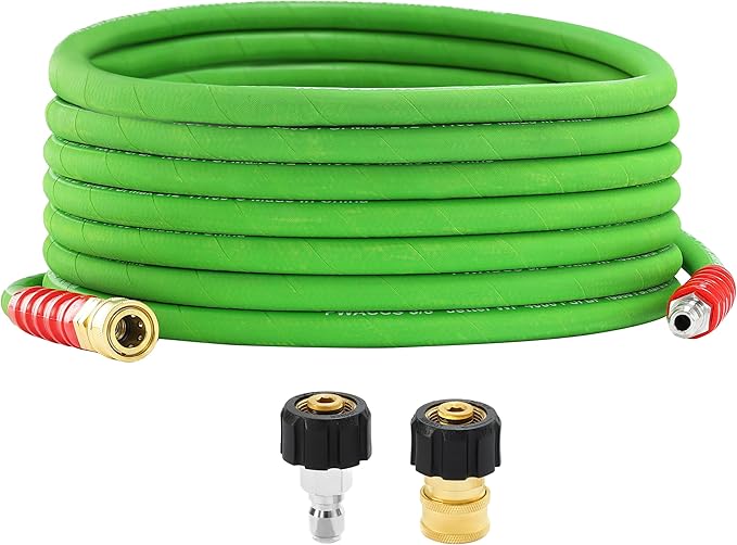 PWACCS Pressure Washer Hose, 25 FT 3/8" Quick Connect Power Washer Hoses Kink Resistant for Cold/Hot Water, Steel Wire Braided Pressure Hose, M22 14 Fittings, 4000 PSI