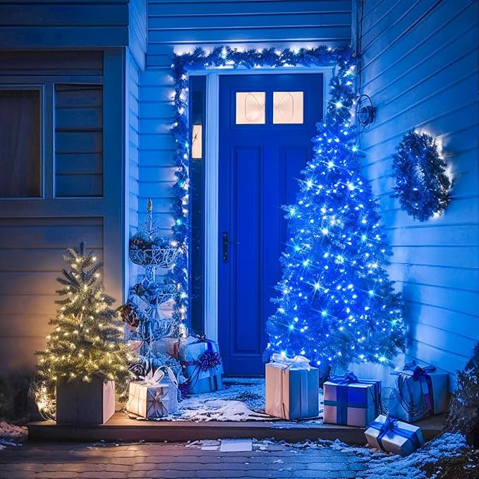 LAMPHOME 165FT 500 LED Blue Christmas Lights,16 Modes Connectable Fairy String Lights, Plug in Indoor Outdoor Blue Lights for Xmas Tree, Party, Garden, Hanukkah, Independence Day Patriotic Patio Decor