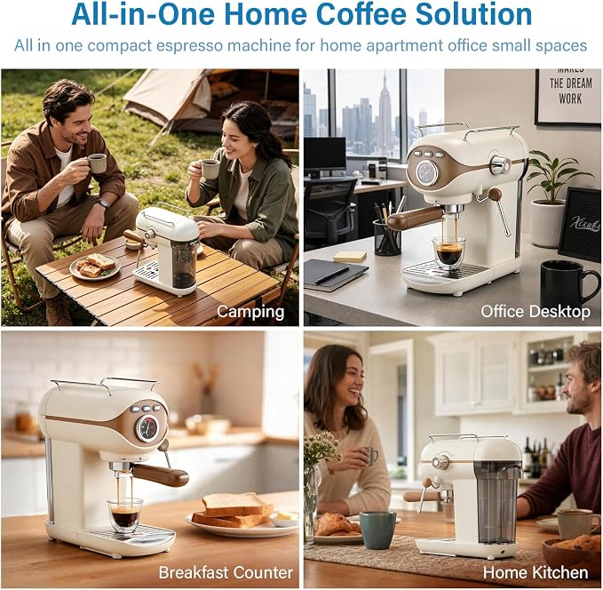 XIXUBX Espresso Machine, Compact Espresso Maker with Milk Frother | 20-Bar Pump, PID Control, Low Vibration Coffee Maker, for Small Kitchen, Home, Brews Latte, Cappuccino