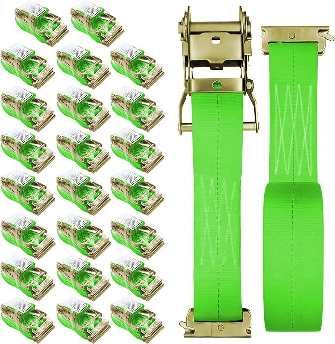 24Pack E-Track Straps Ratchet Etrack Strap Box Truck Strap Tie Down Heavy Duty 2" x15' 4400lbs Breaking Load, 2200 Working Load E-Track Accessories Green