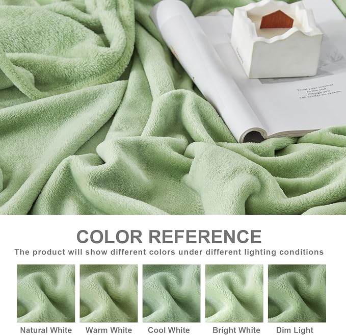 Hansleep Throw XL Sage Green Fleece Blanket, Soft Flannel Bed Blanket | Fuzzy Cozy Blanket 50x70 Inches, Multi-use for Bed, Sofa, Couch, Travel, Camping, All Season Warm Lightweight Cover
