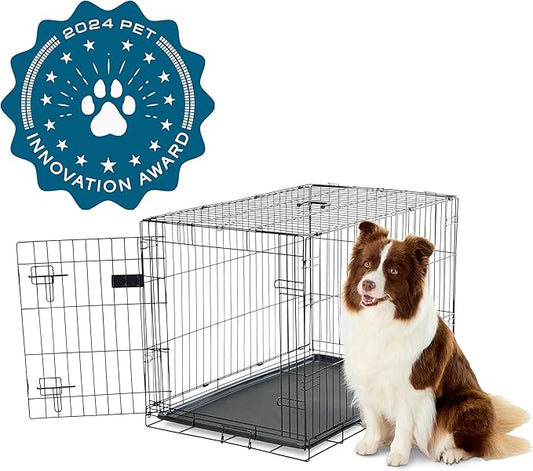 Carlson Pet Products Single Door Metal Dog Crate, Intermediate 36" Dog Crate for Medium to Large Dogs, Foldable Collapsible Dog Kennel with Removable Tray, Portable Wire Dog Cage for Training & Travel