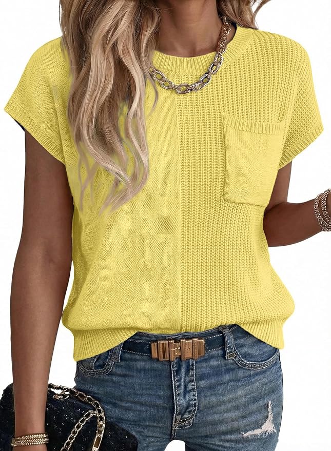Dokotoo Summer Knit Tops for Women Sleeveless Crewneck T Shirts Casual Lightweight Sweater Blouses Shirts