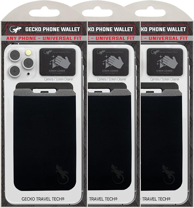 Phone Wallet - Adhesive Card Holder - Cell Phone Pouch - Stick on Lycra Pocket by Gecko - Carry Credit Cards and Cash