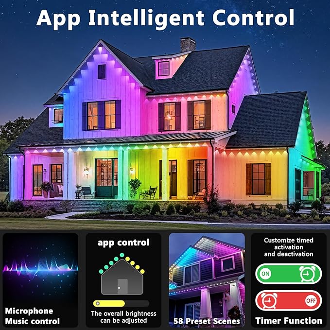 LETIANPAI 300FT Permanent Outdoor Lights,RGB Eaves Light with App Control Remote,DIY Scene Modes IP67 Waterproof Under Eave Lighting,Outdoor Lights for Decor,Garden Decor,House,Party,Holiday