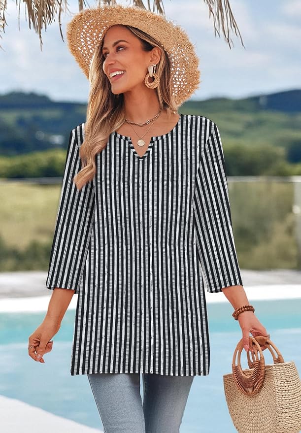 OFEEFAN Summer Boho Tops For Women 3/4 Length Sleeve Womens Tops Vacation Outfits