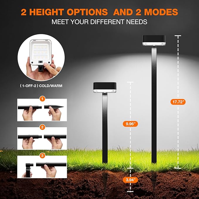 Solar Pathway Lights Outdoor,8 Pack Bright Modern Solar Lights Waterproof with 2 Modes(Cold/Warm White) for Walkway,Yard,Driveway,Garden,Patio