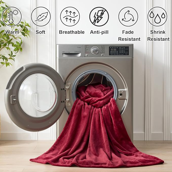 Hansleep Full Burgundy Red Fleece Blanket, Soft Flannel Bed Blanket | Fuzzy Cozy Blanket 84x90 Inches, Multi-use for Bed, Sofa, Couch, Travel, Camping, All Season Warm Lightweight Cover