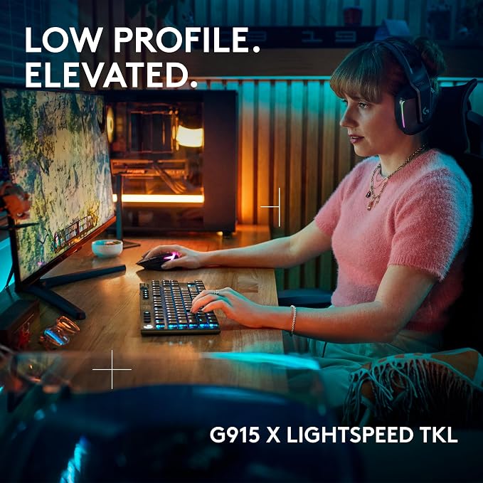 Logitech G915 X Lightspeed TKL Wireless Gaming Keyboard (Tactile) - Black | Low Profile, Mechanical Switches, Double-Shot PBT Keycaps, RGB lighting, Aluminum finish, PC/Mac Compatible