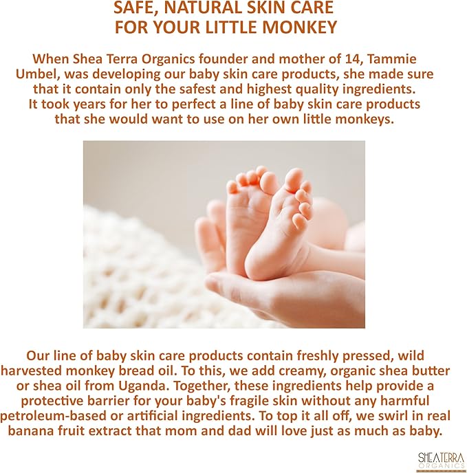 Shea Terra Organics Mama and Baby Collection | Bananas & Monkey Bread Baby Shampoo & Bath Bar| Non Toxic All Natural Cleanser with Baobab and Shea Butter for Gentle and Sting-free Daily Wash – 4oz