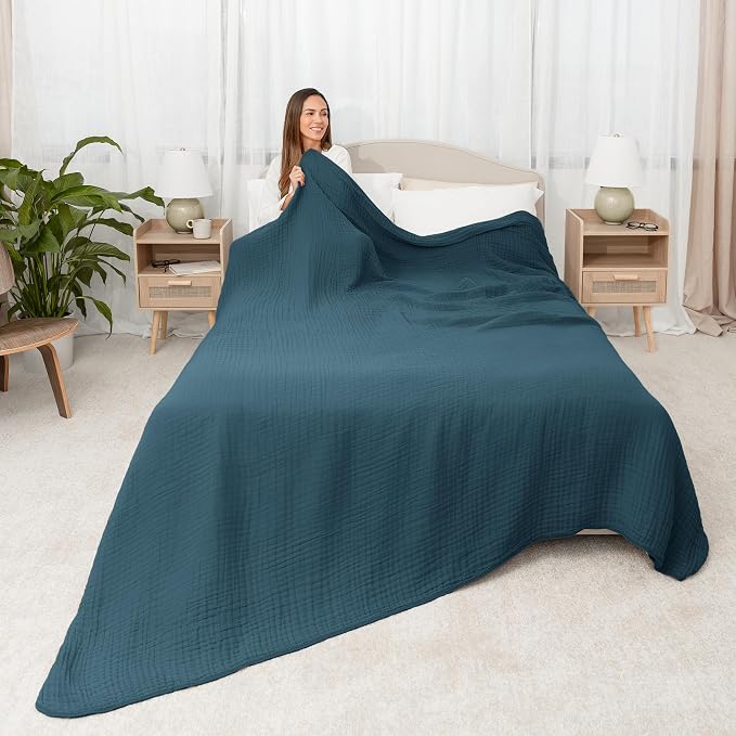 Comfy Cubs Adult Muslin Blanket 90x90” Queen Swaddle Blankets, Neptune | 6 Layer Soft, Breathable & Lightweight Muslin Adult Blanket - Machine Washable & Designed in the US Bedding for All Seasons
