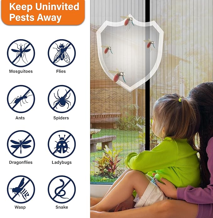 Magnetic Screen Door, Fit Door Size 35 x 80 Inches, Screen Doors with Magnets, Pet & Kid Friendly，Works with Front Doors, Sliding Doors ‎Black
